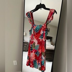 Express: Size Small, Tropical Pattern, Flutter Strap Mini Dress.
